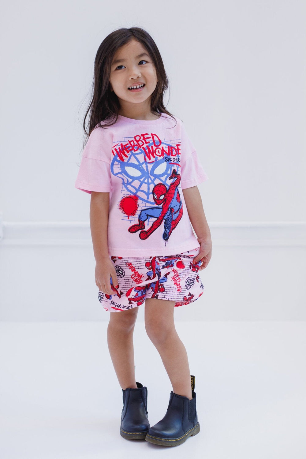 Marvel Spider - Man T - Shirt and French Terry Dolphin Shorts Outfit Set - imagikids