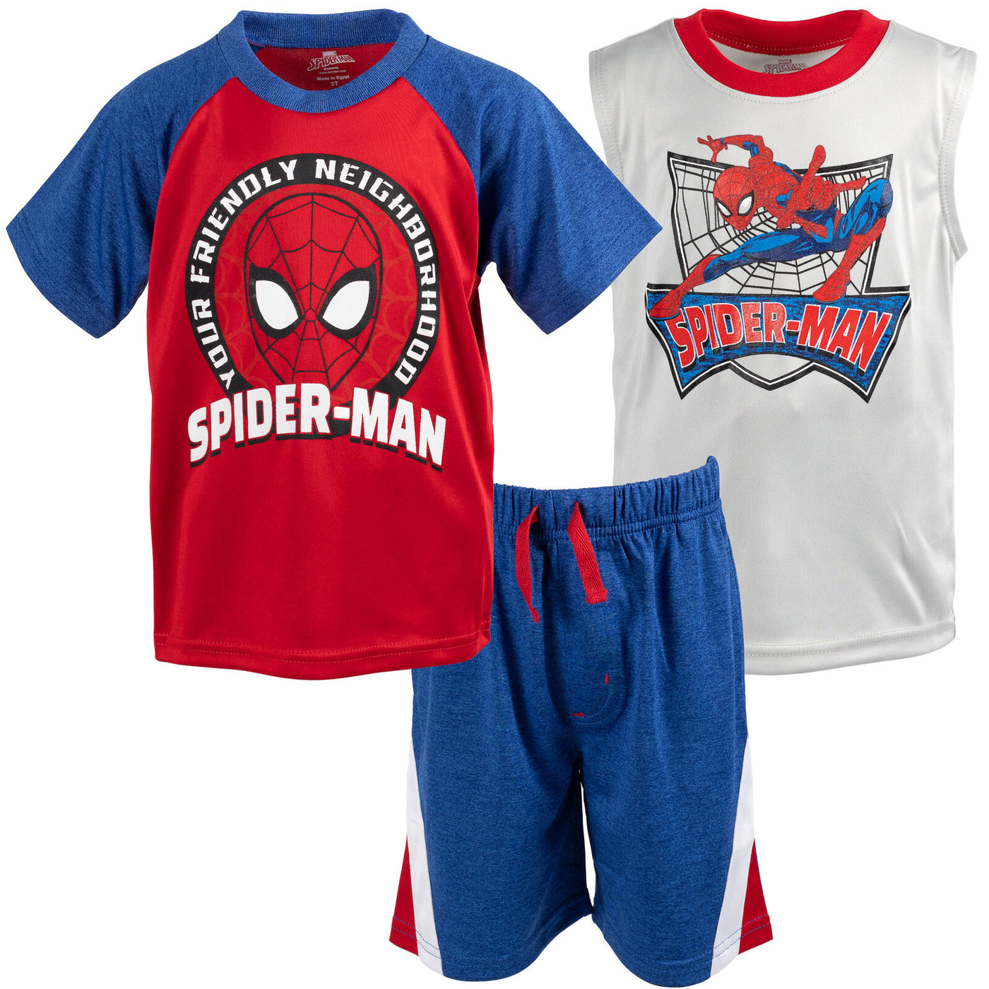 Conjunto de traje de 3 piezas de Marvel Spider-Man: camiseta sin mangas y pantalones cortos