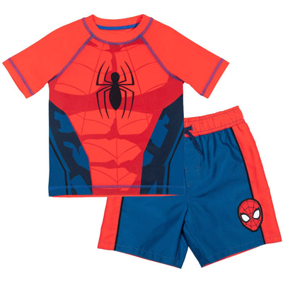 Marvel Spider - Man UPF 50+ Cosplay Rash Guard Swim Trunks Outfit Set - imagikids