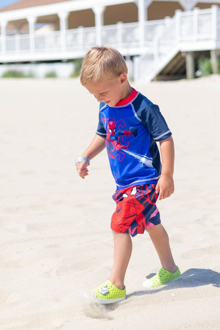 Marvel Spider - Man UPF 50+ Pullover Rash Guard Swim Trunks - imagikids