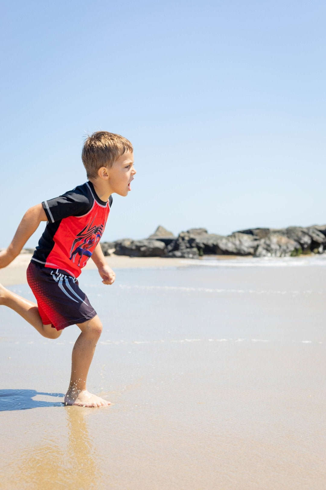 Marvel Spider - Man UPF 50+ Rash Guard Swim Trunks Outfit Set - imagikids