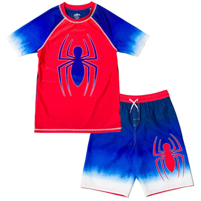 Marvel Spider - Man UPF 50+ Rash Guard Swim Trunks Outfit Set - imagikids