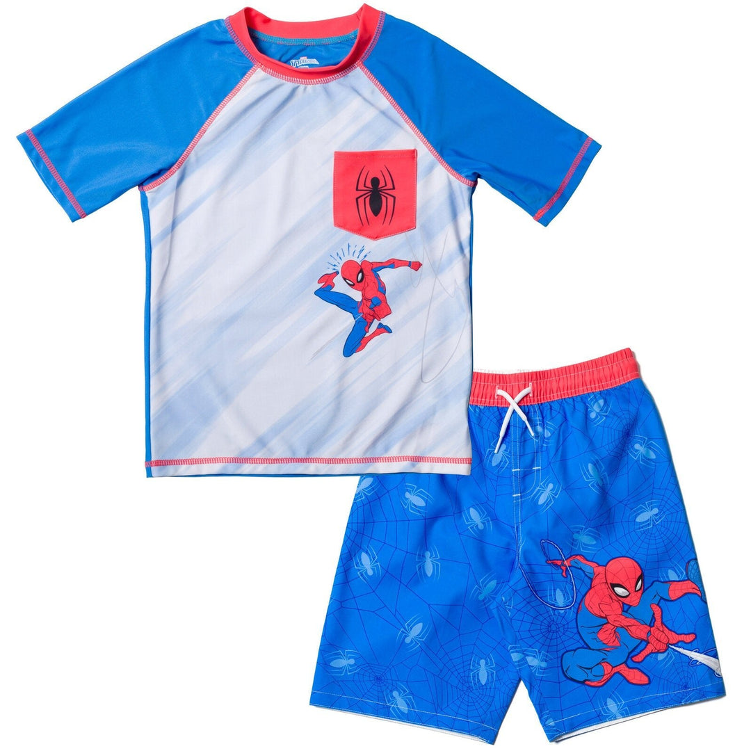 Marvel Spider - Man UPF 50+ Rash Guard Swim Trunks Outfit Set - imagikids