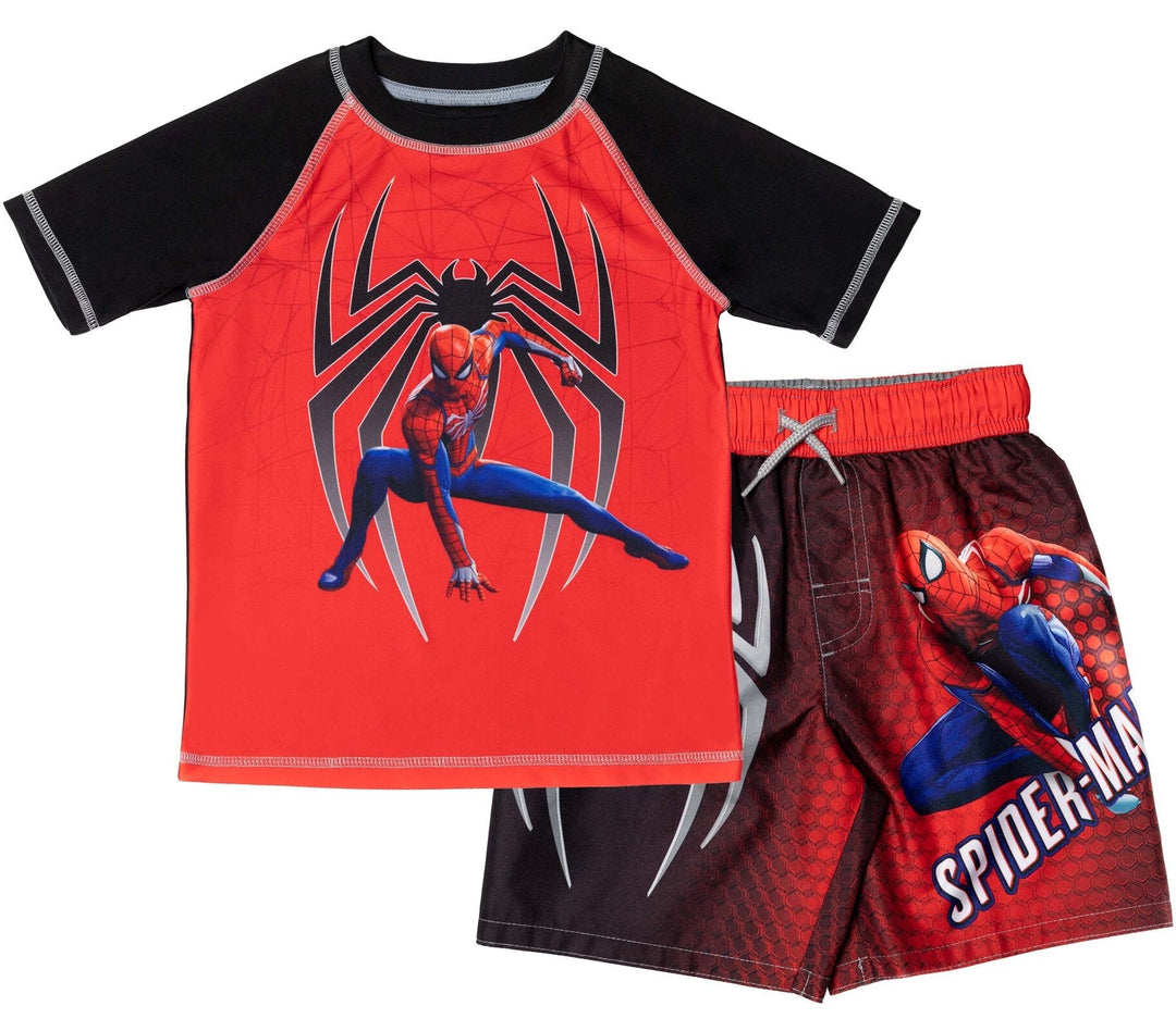 Marvel Spider - Man UPF 50+ Rash Guard Swim Trunks Outfit Set - imagikids