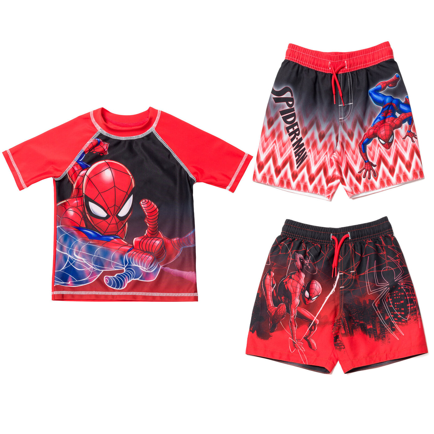 Marvel Spider-Man UPF 50+ Rash Guard Swim Trunks Outfit Set