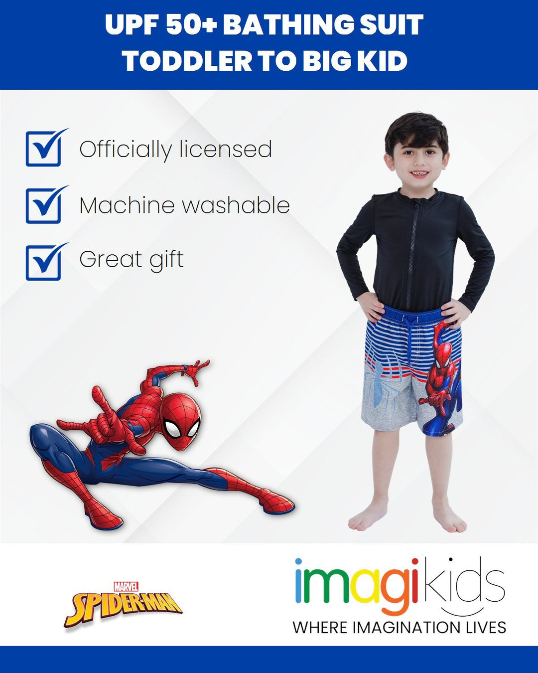 Marvel Spider - Man UPF 50+ Swim Trunks Bathing Suit - imagikids