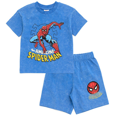 Marvel Spider - Man Vintage Wash Drop Shoulder T - Shirt and Shorts Outfit Set - imagikids