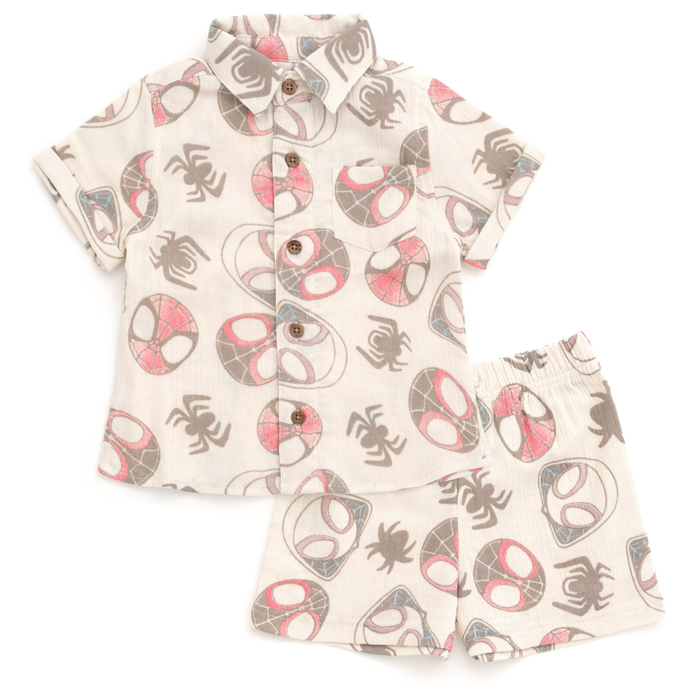 Marvel Spidey and His Amazing Friends Cotton Gauze Matching Family Button Down Shirt and Shorts Outfit Set