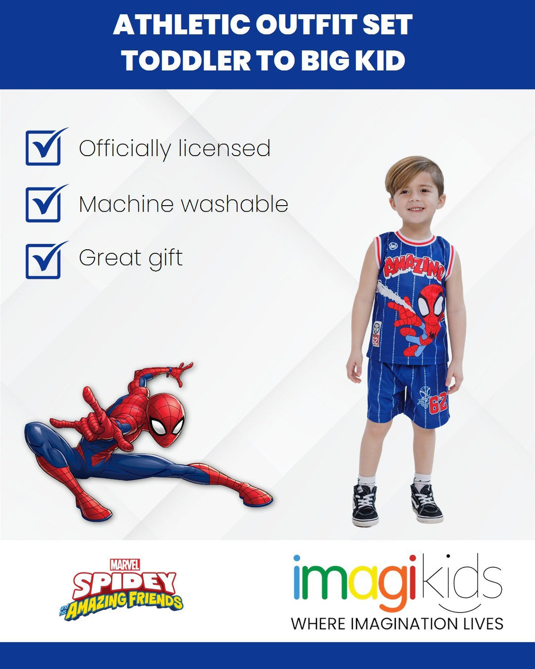 Marvel Spidey and His Amazing Friends Spider - Man Mesh Jersey Athletic Tank Top Basketball Shorts Outfit Set - imagikids