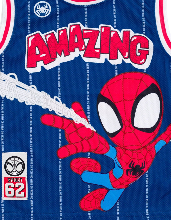 Marvel Spidey and His Amazing Friends Spider - Man Mesh Jersey Athletic Tank Top Basketball Shorts Outfit Set - imagikids