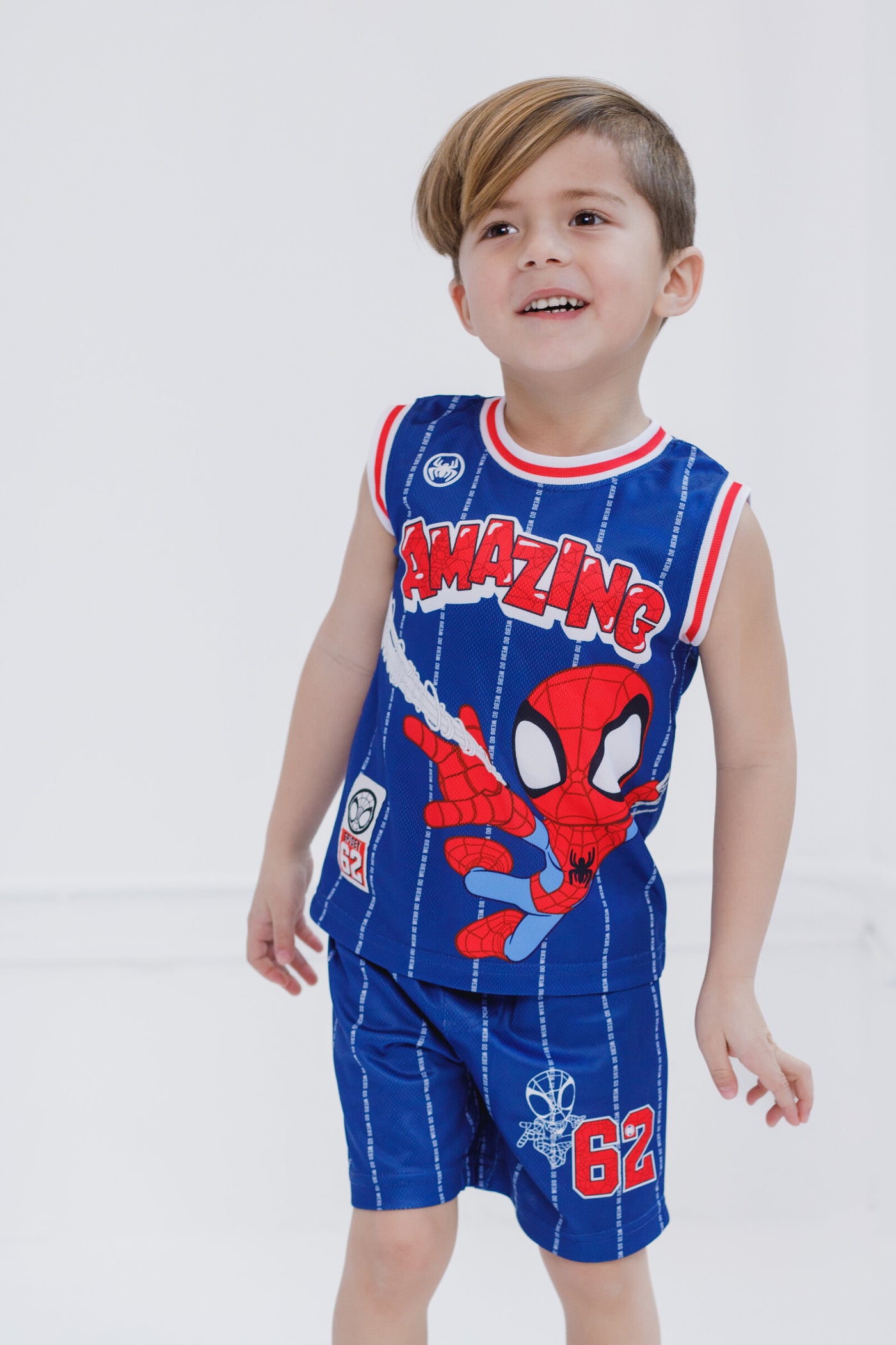 Marvel Spidey and His Amazing Friends Spider-Man Mesh Jersey Athletic Tank Top Basketball Shorts Outfit Set