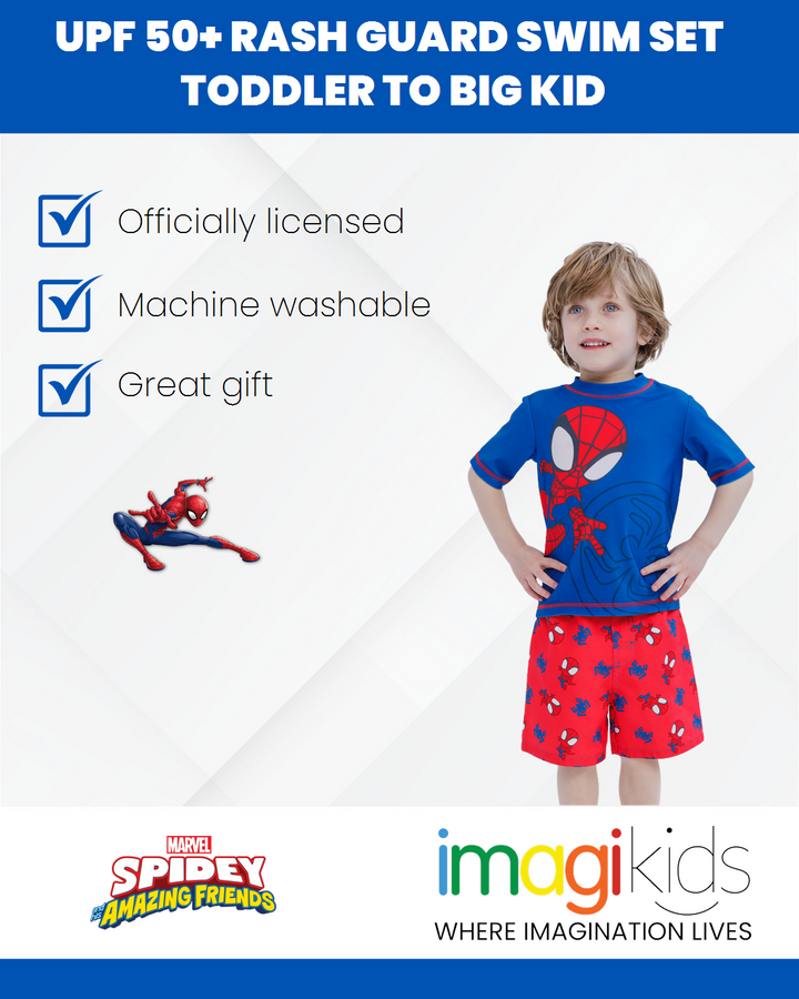 Marvel Spidey and His Amazing Friends Spider-Man UPF 50+ Rash Guard Swim Trunks Outfit Set