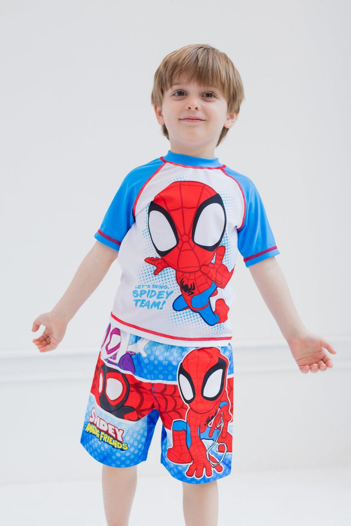 Marvel Spidey and His Amazing Friends UPF 50+ Rash Guard Swim Trunks Outfit Set - imagikids