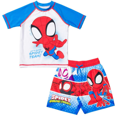 Marvel Spidey and His Amazing Friends UPF 50+ Rash Guard Swim Trunks Outfit Set - imagikids