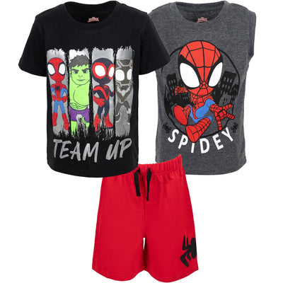 Marvel T - Shirt Tank Top and French Terry Shorts 3 Piece Outfit Set - imagikids