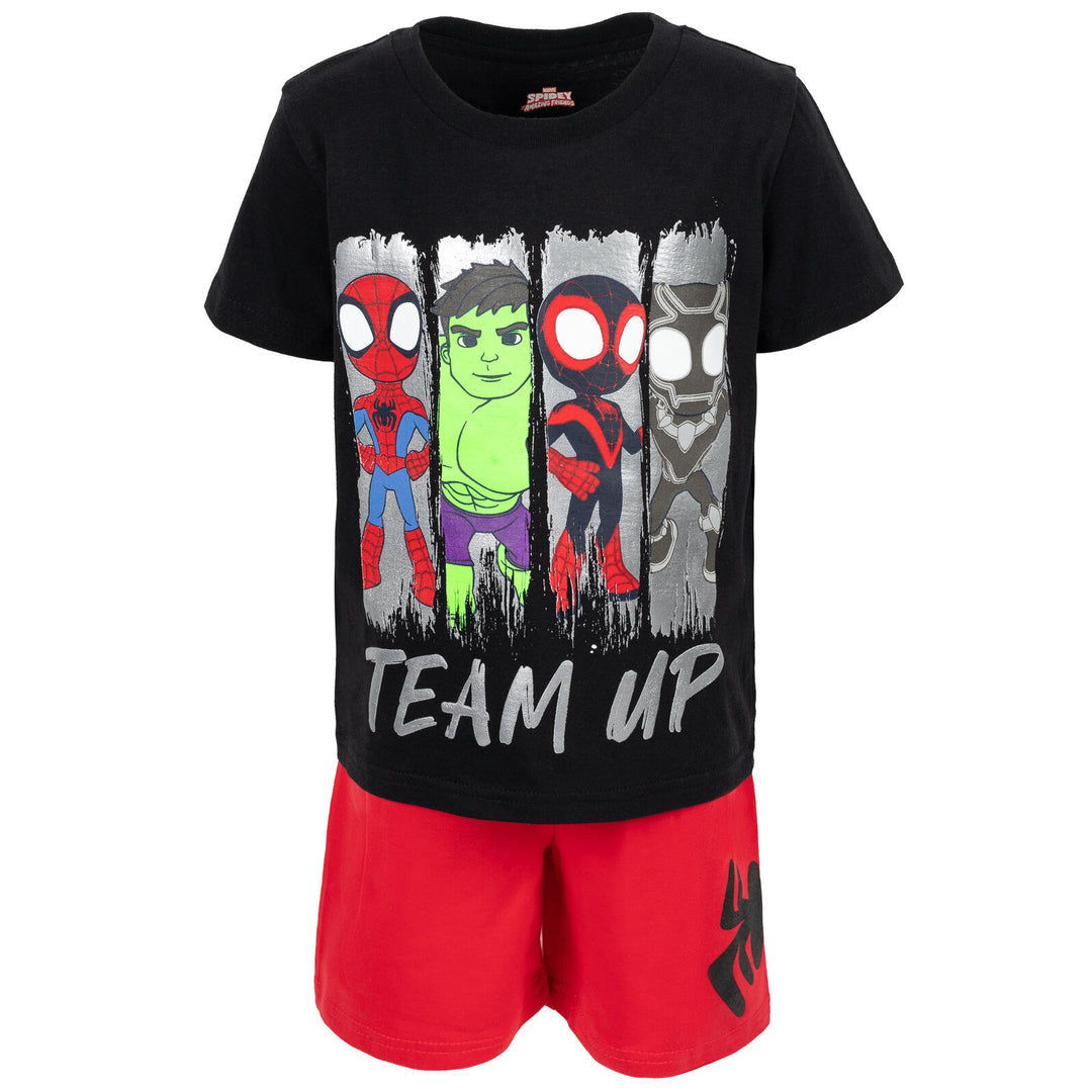 Marvel T-Shirt Tank Top and French Terry Shorts 3 Piece Outfit Set