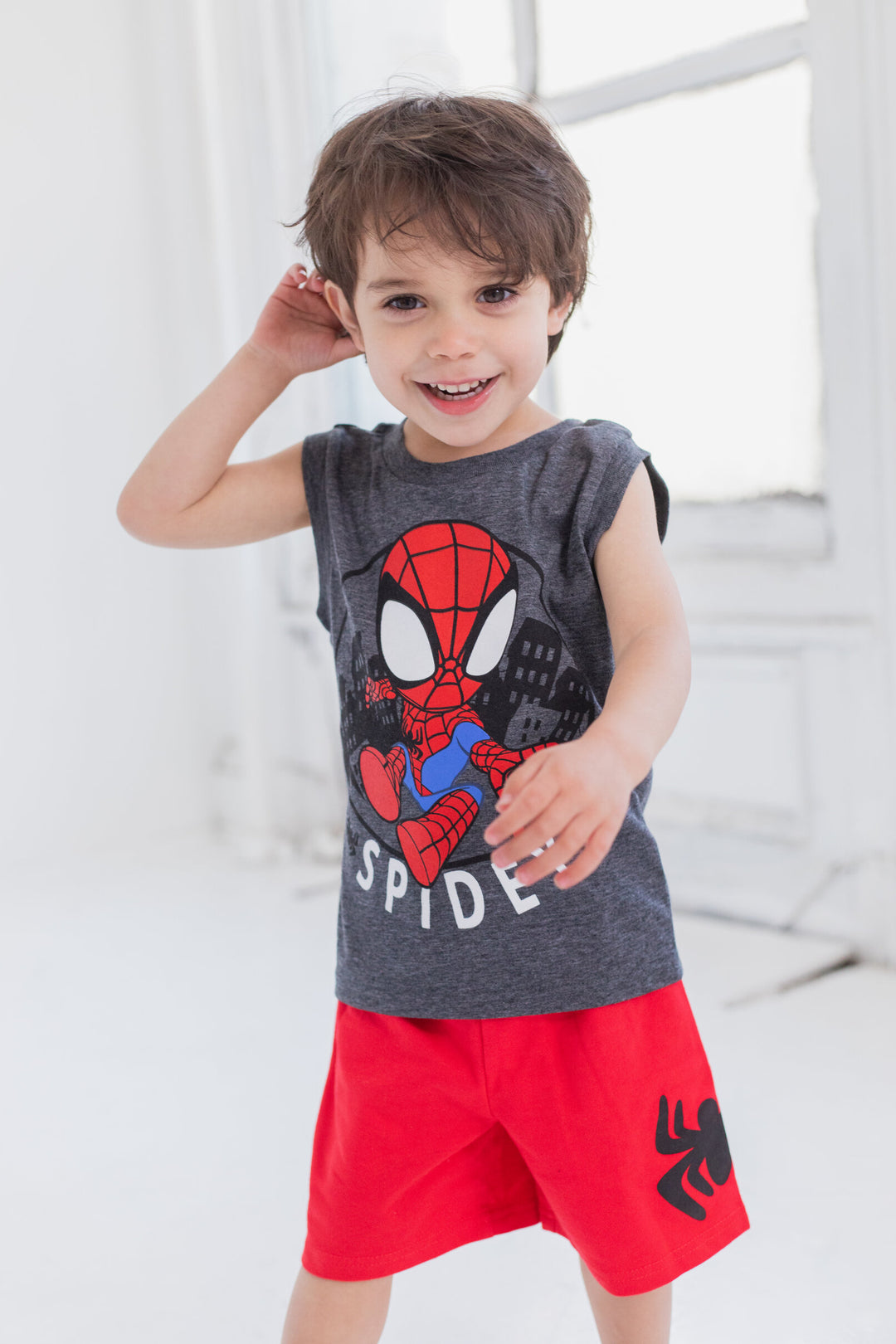 Marvel T-Shirt Tank Top and French Terry Shorts 3 Piece Outfit Set