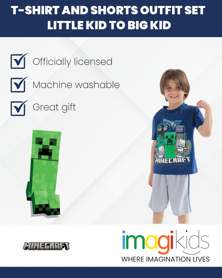 Minecraft Athletic Pullover T - Shirt Mesh Shorts Outfit Set - imagikids