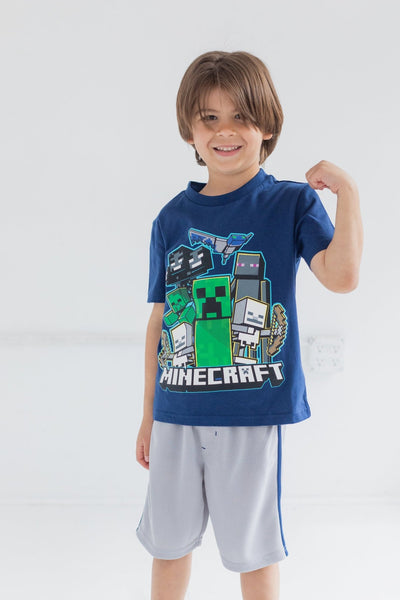 Minecraft Athletic Pullover T - Shirt Mesh Shorts Outfit Set - imagikids