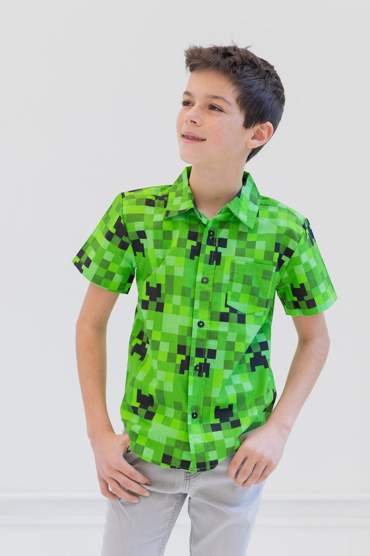 Camisa de vestir de manga corta Minecraft Creeper