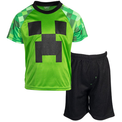 Minecraft Creeper Cosplay T - Shirt and Mesh Shorts Outfit Set - imagikids
