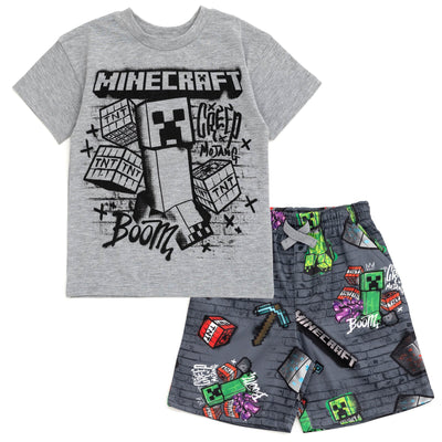 Minecraft Creeper Drop Shoulder T - Shirt and Shorts Outfit Set - imagikids