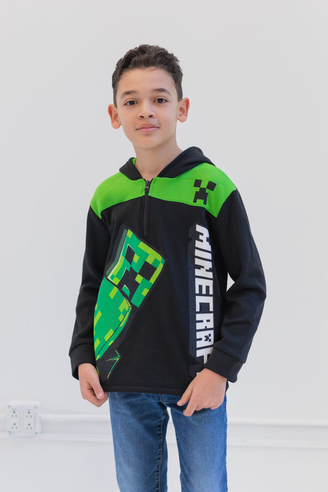 Minecraft Creeper Fleece Half Zip Hoodie