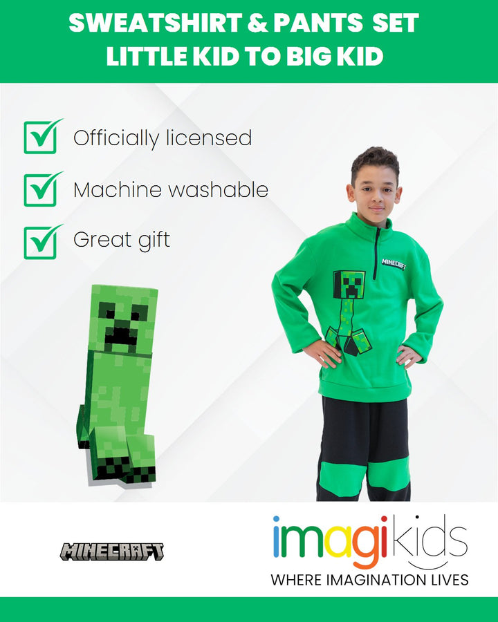 Minecraft Creeper Fleece Half Zip Sweatshirt and Pants Set - imagikids