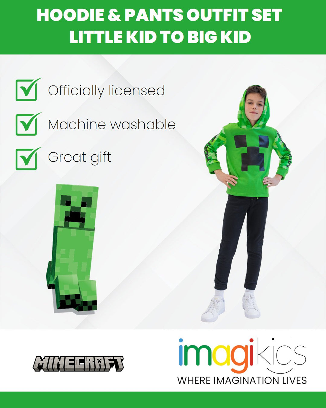 Minecraft Creeper Fleece Hoodie and Pants Outfit Set - imagikids