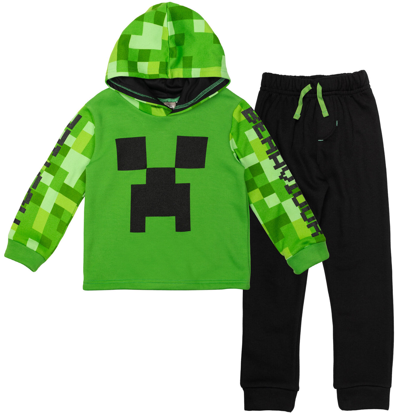 Minecraft Creeper Fleece Hoodie and Pants Outfit Set