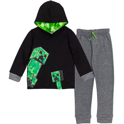 Minecraft Creeper Fleece Pullover Hoodie and Pants Outfit Set
