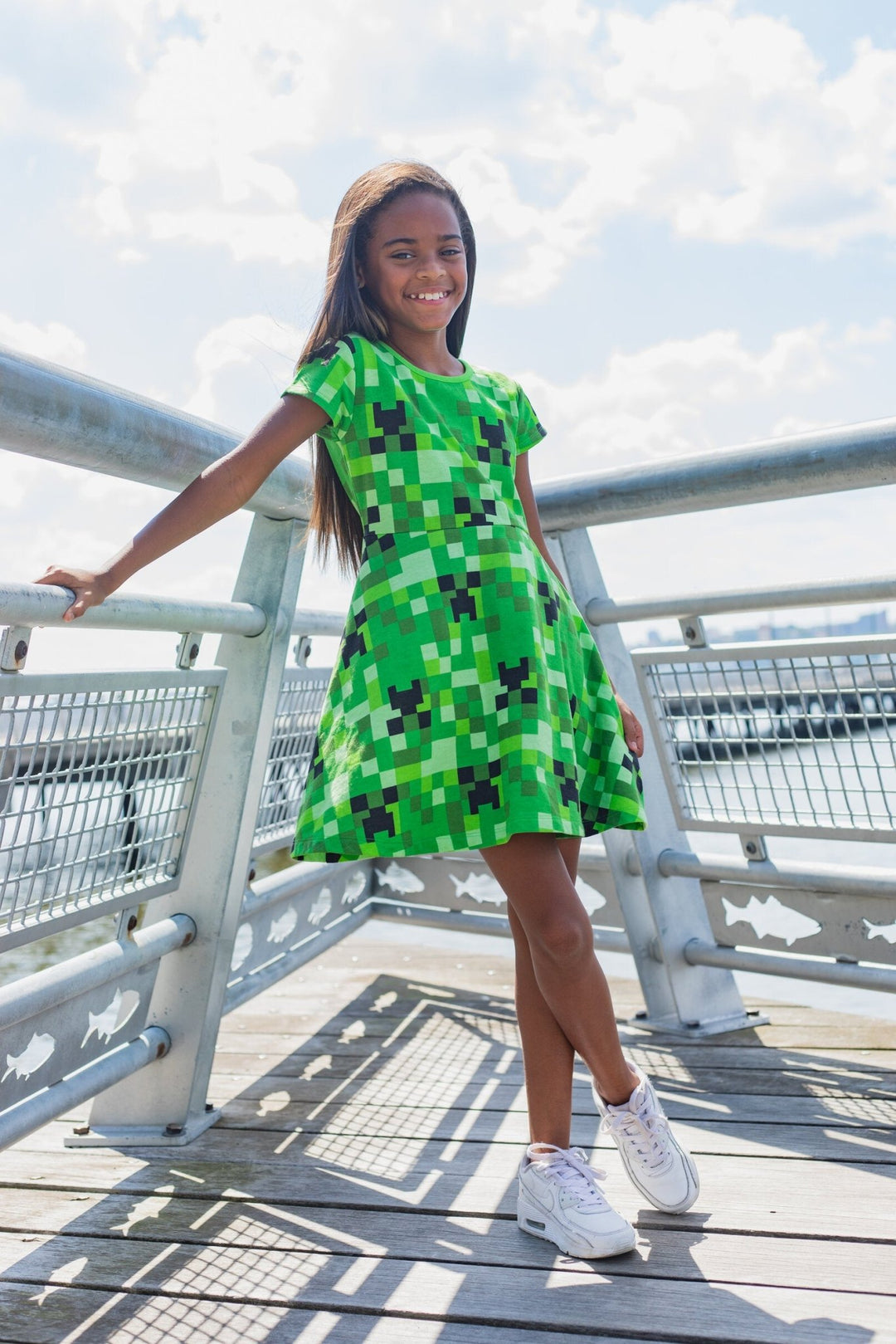 Minecraft Creeper French Terry Skater Short Sleeve Dress - imagikids