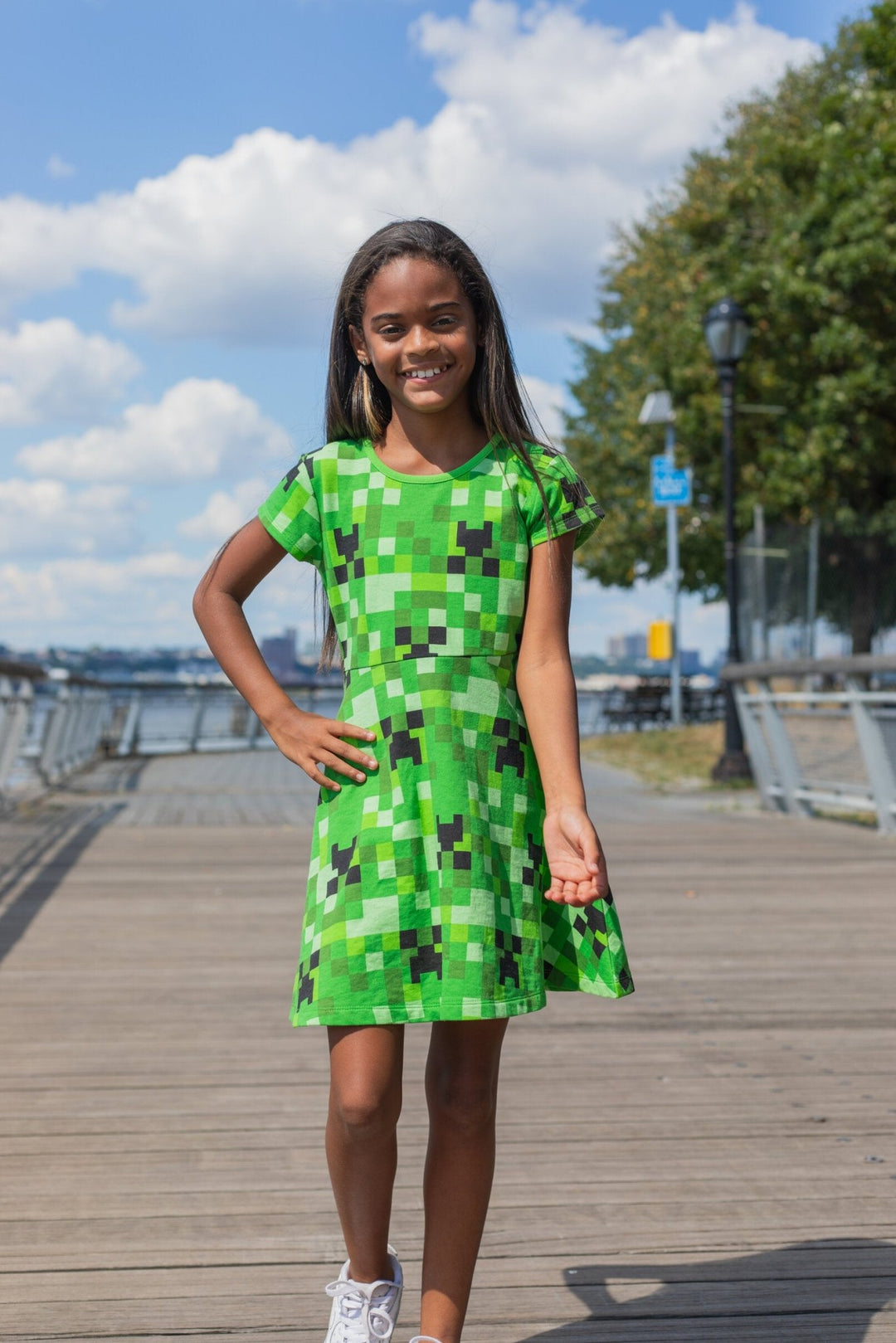 Minecraft Creeper French Terry Skater Short Sleeve Dress - imagikids