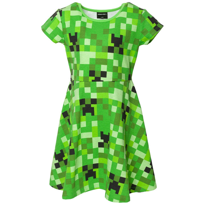 Minecraft Creeper French Terry Skater Short Sleeve Dress - imagikids