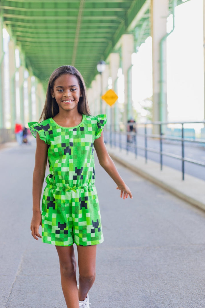 Minecraft Creeper French Terry Sleeveless Romper - imagikids