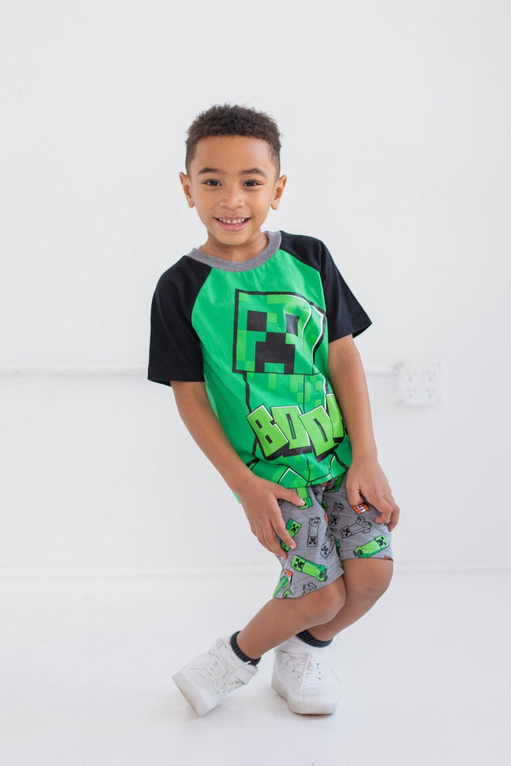 Minecraft Creeper T - Shirt and French Terry Shorts Outfit Set - imagikids