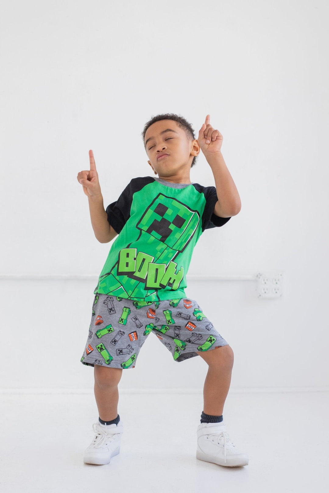 Minecraft Creeper T - Shirt and French Terry Shorts Outfit Set - imagikids