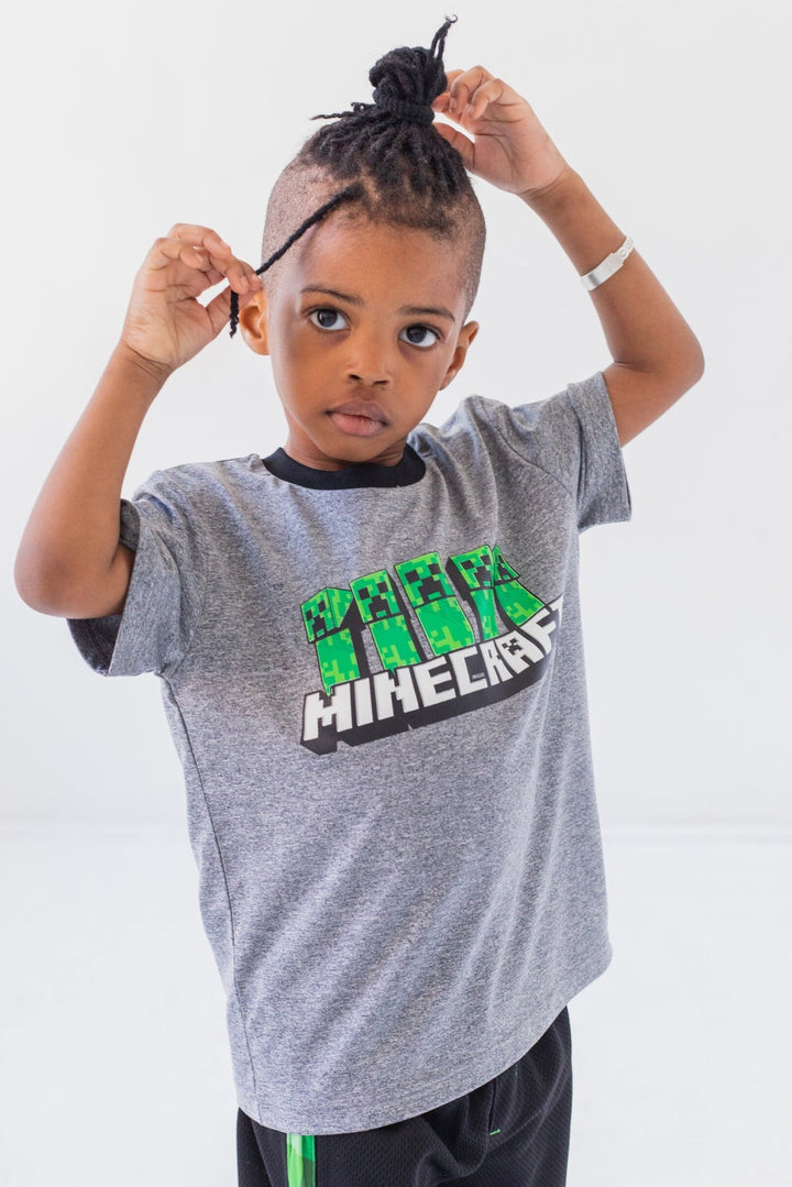 Minecraft Creeper T - Shirt Tank Top and MeshShorts 3 Piece Outfit Set Little Kid to Big Kid - imagikids