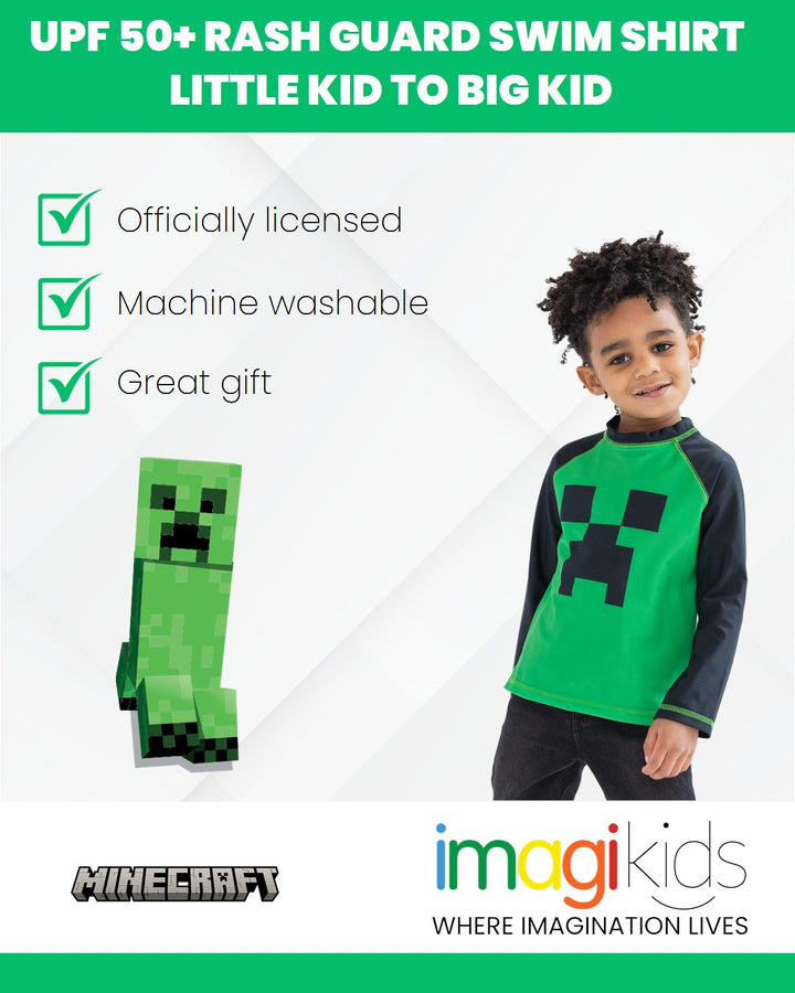 Minecraft Creeper UPF 50+ Rash Guard Swim Shirt - imagikids