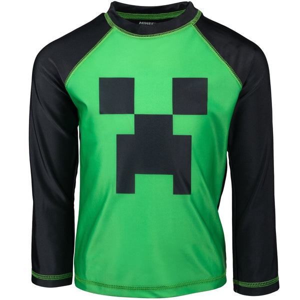 Maglietta Da Nuoto Rash Guard Uomo Minecraft Creeper – Protezione UV UPF 50+ – Design Ufficiale