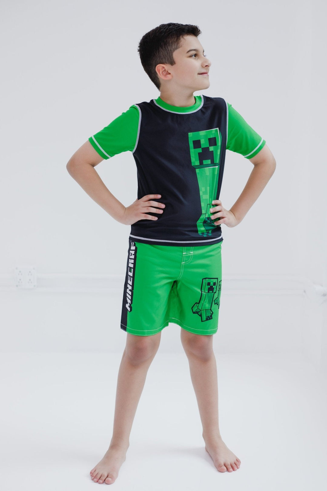 Minecraft Creeper UPF 50+ Rash Guard Swim Trunks Outfit Set - imagikids