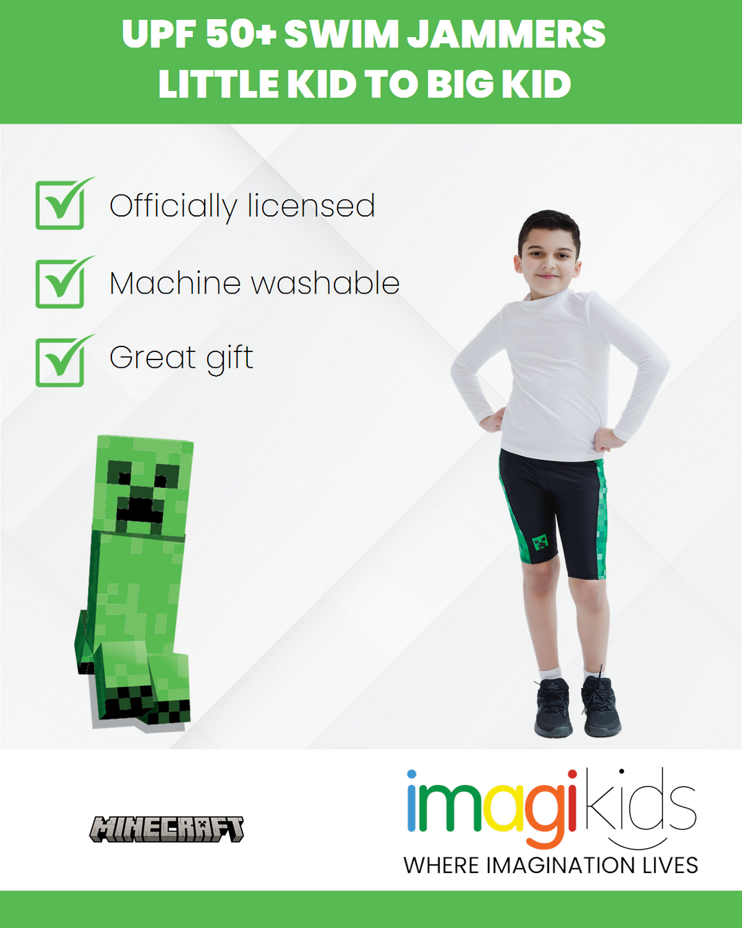 Minecraft Creeper UPF 50+ Swim Jammers Swimsuit