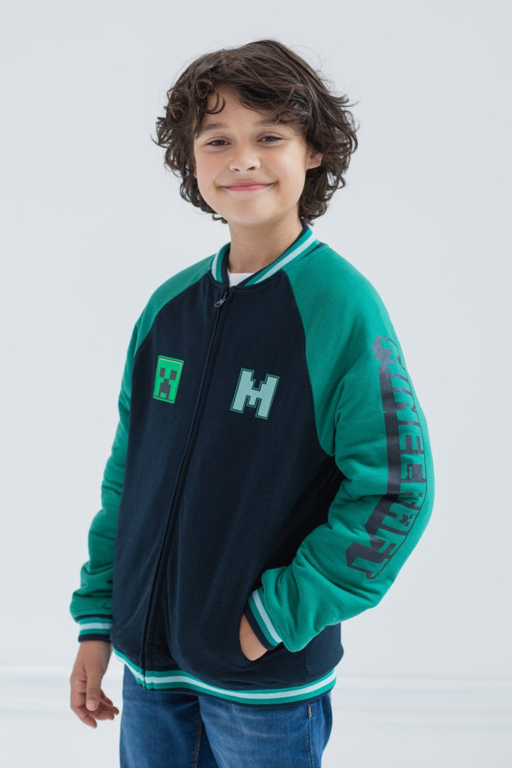 Minecraft Creeper Zip Up Varsity Bomber Jacket - imagikids