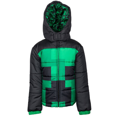 Minecraft Creeper Zip Up Winter Coat Puffer Jacket - imagikids
