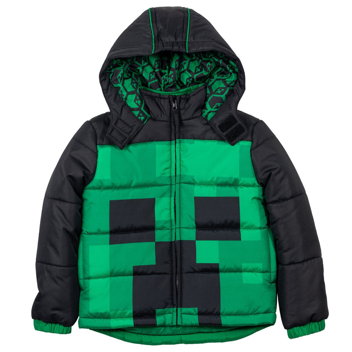 Minecraft Creeper Zip Up Winter Coat Puffer Jacket - imagikids