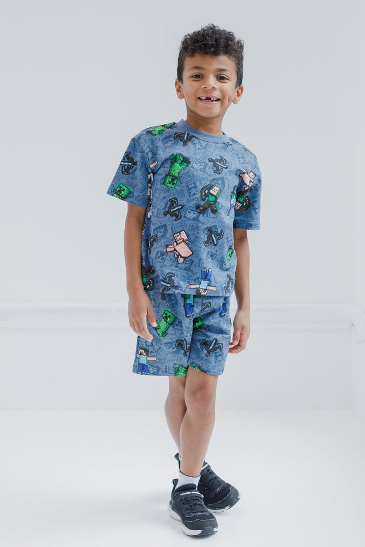 Minecraft French Terry T - Shirt and Bike Shorts Outfit Set - imagikids