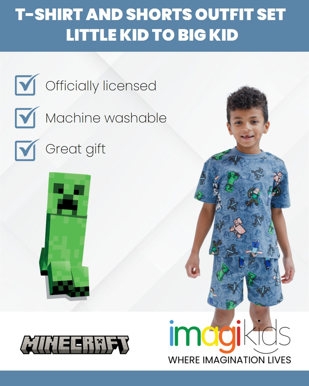 Minecraft French Terry T - Shirt and Bike Shorts Outfit Set - imagikids