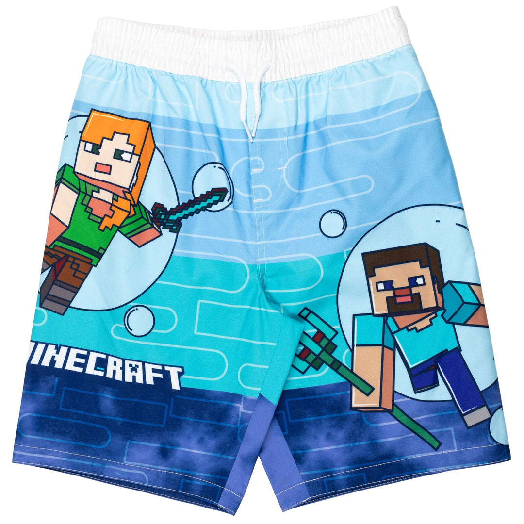 Minecraft UPF 50+ Rash Guard Swim Trunks Outfit Set - imagikids