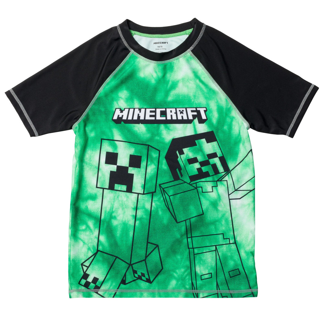 Minecraft UPF 50+ Rash Guard Swim Trunks Outfit Set - imagikids