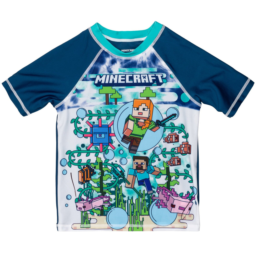 Minecraft UPF 50+ Rash Guard Swim Trunks Outfit Set - imagikids